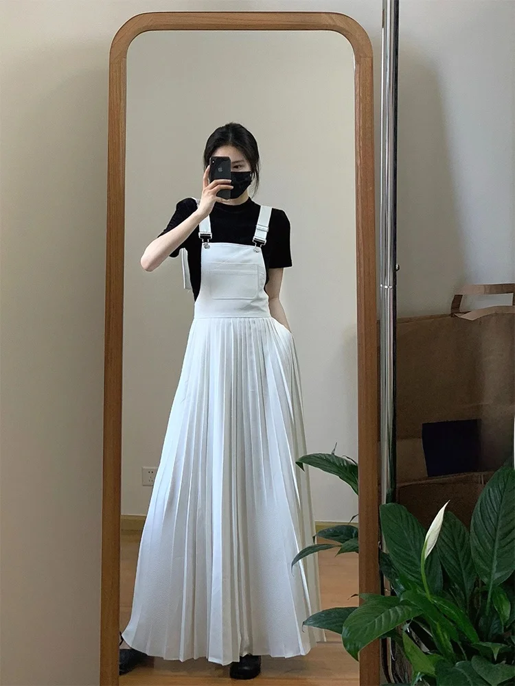 

Женская длинная юбка больших размеров в стиле ретро с подтяжками, весна-лето, длинная юбка со скрытым животом, складная женская корейская юбка Dr