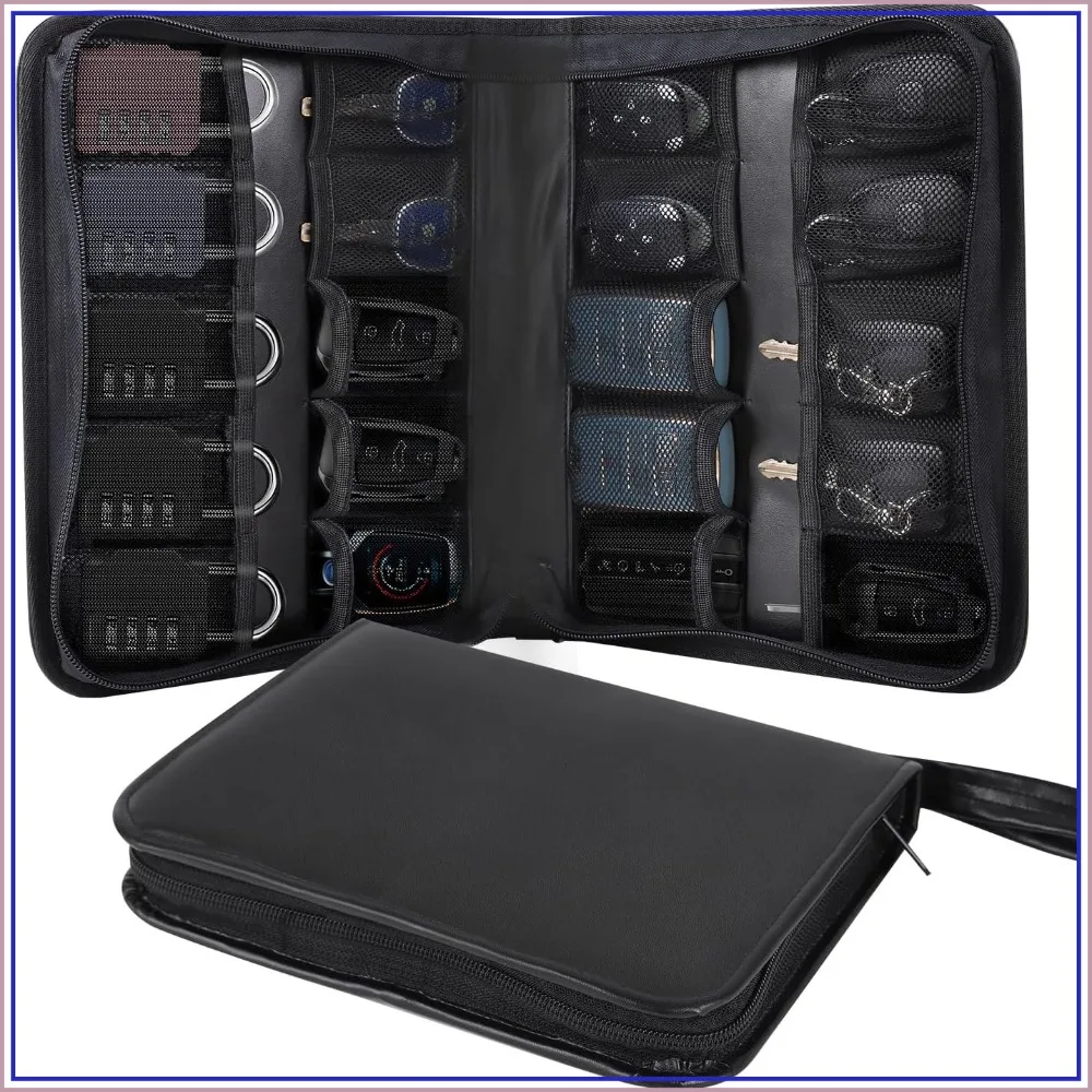 

Portable Zippered Key Case, Car Key Holder Leather Organizer with Combination Lock, Key Binder Box for Service & Landlord