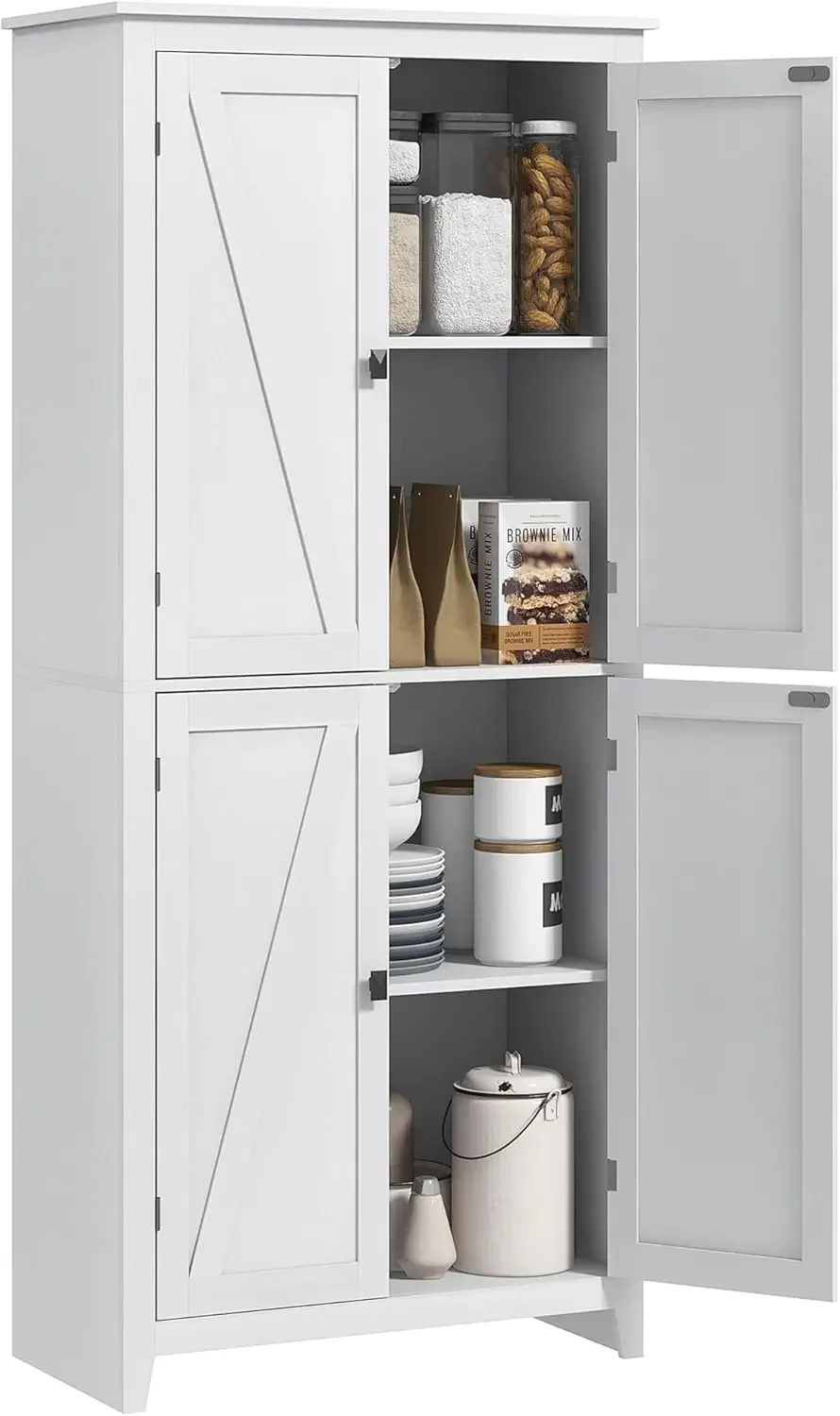 

Farmhouse Tall Storage Cabinet with 4 Door Cabinets, Adjustable Shelves for Dining Room, White