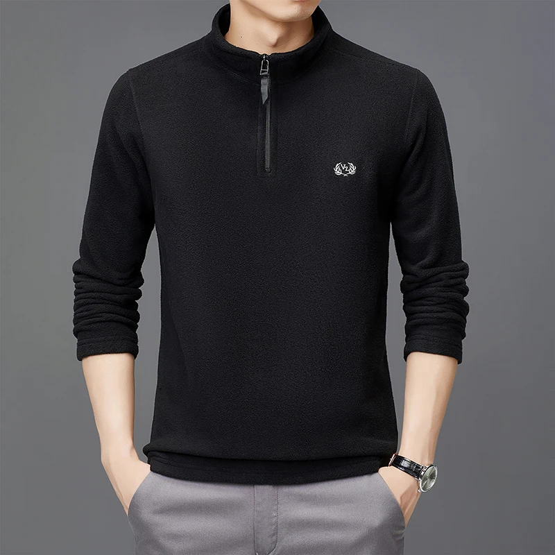 

Long Sleeved T-shirt Men's Spring and Autumn Zipper Hoodie Fleece Jacket for Sports and Leisure Outdoor Fleece Top