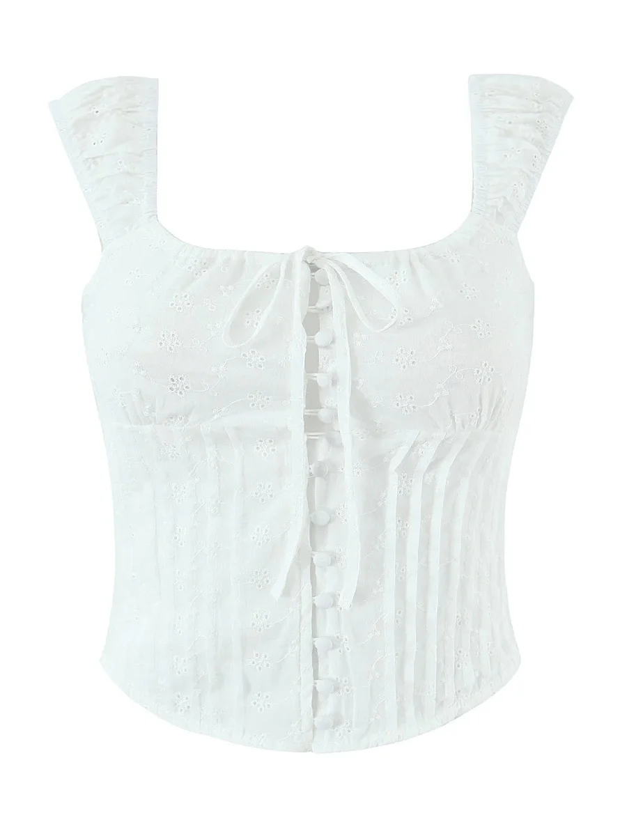 Women's White Square Collar Cami Top Vintage Y2K Gyaru Tank Top Vacation Style Camisole Sleeveless Cropped Top for Women Summer