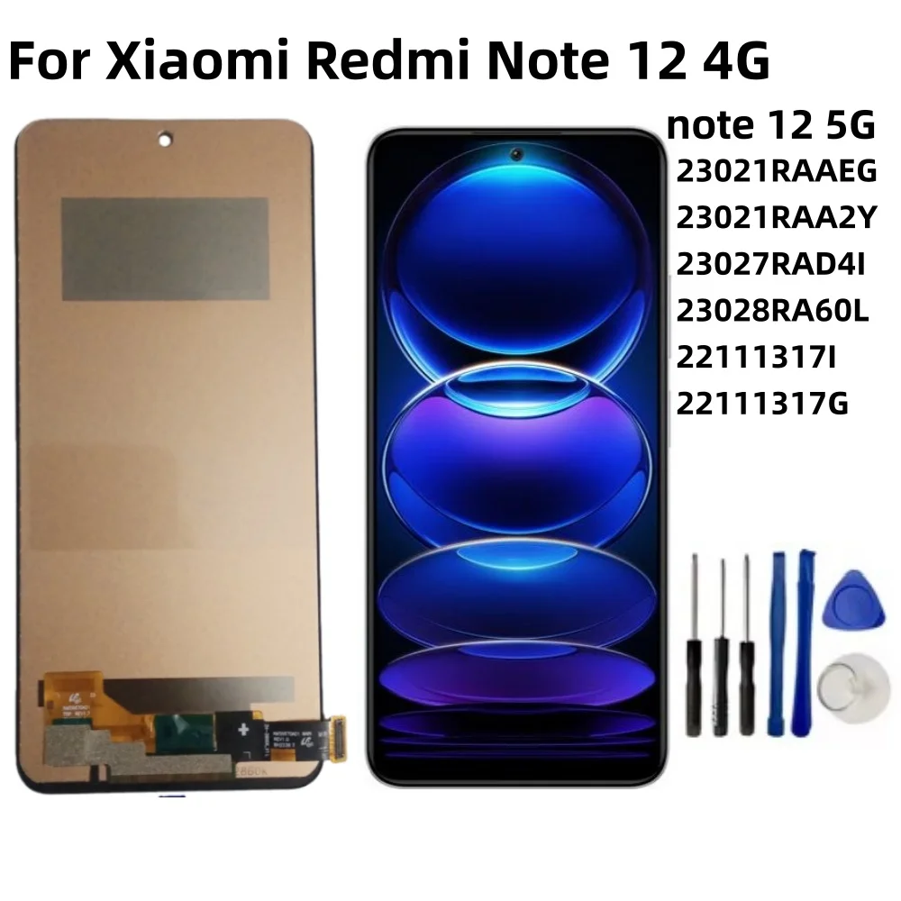 NEW LCD  For Xiaomi Redmi Note 12 4G 23028RA60L Display Touch Screen Assembly For Redmi Note 12 5G 22111317G  LCD Replacement
