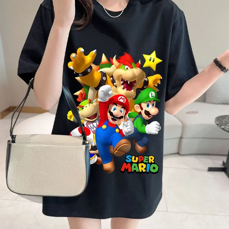 Super Mario Bros pakaian Pria Wanita putri Peach Luigi t-shirt nyaman Keren karakter kartun Motif pakaian pesta hadiah