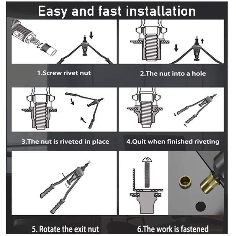 Riveter Gun Tool Threaded Hand Rivet Nut Gun with  200pcs Nuts M3 M4 M5 M6 M8 Double Insert Manual Double Handle Riveter Tool