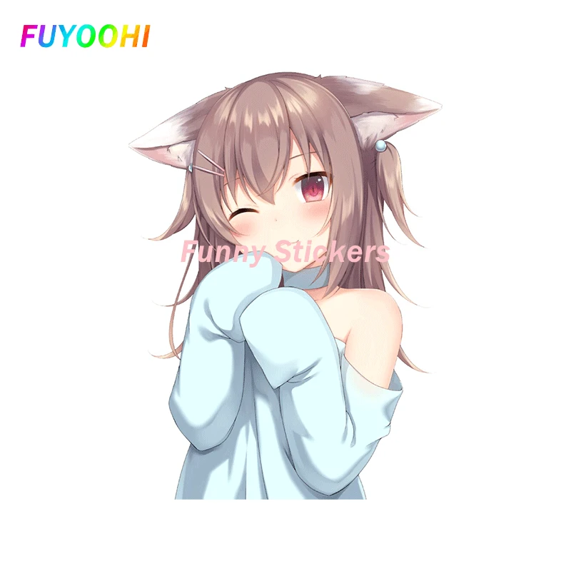 

FUYOOHI Play Stickers Personality Adorable Cat Neko Girl Car Sticker Waterproof Decal Funny Occlusion Scratch PVC Stickers