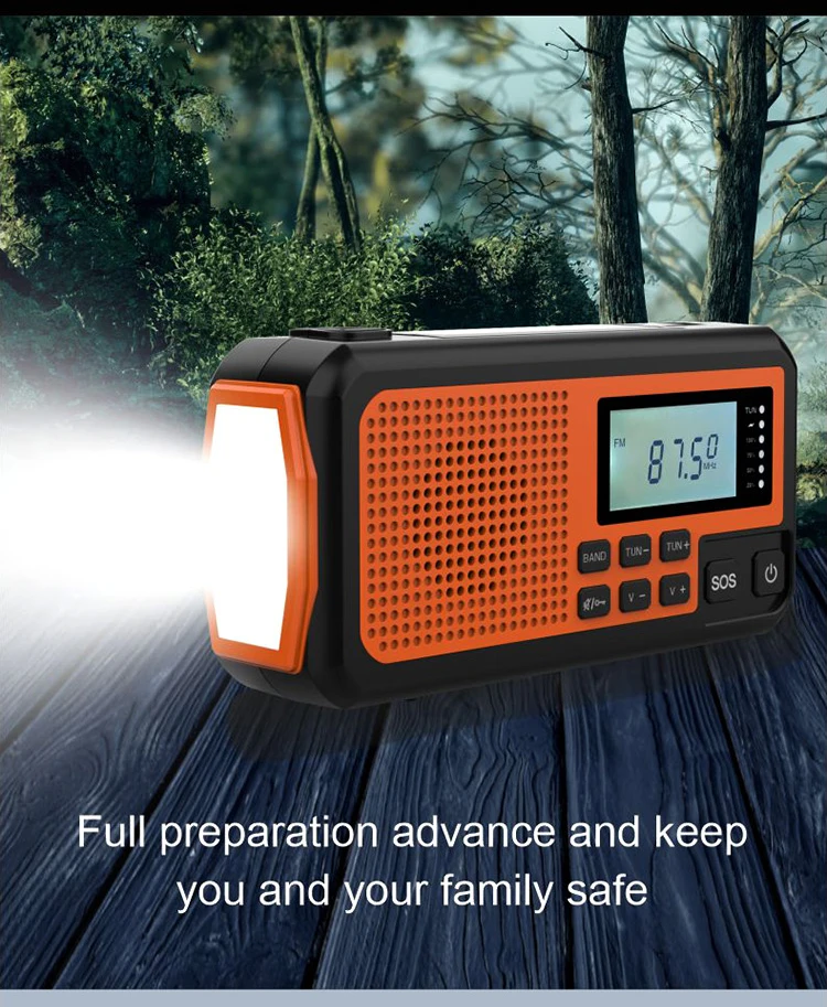 For Spanish Christmas Gift Emergency Solar Power Radio Hand Crank Charging AM/FM SOS Alarm Radio Led Read Flashlight Power Bank