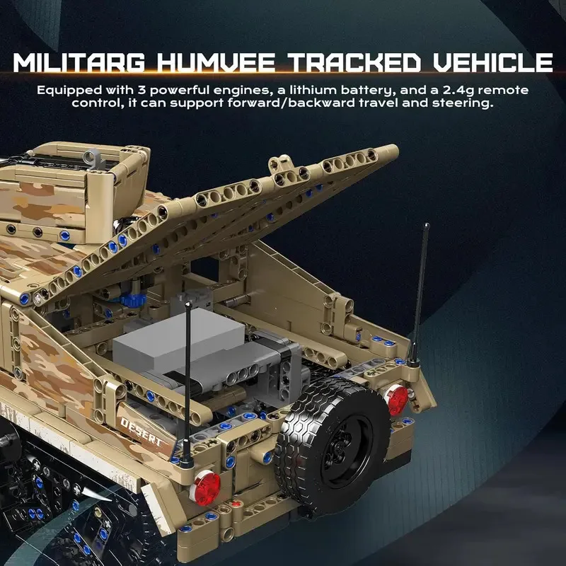MOULD KING 20047 Remote Controlled Military Humvee Tracked Vehicle Building Blocks Set for Adults Technical Toy