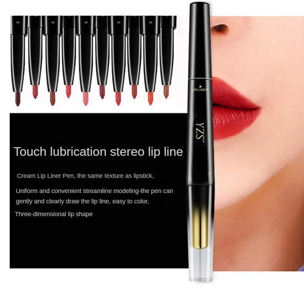 Matita per labbra a doppia testa 6 colori Cosmetici Impermeabile 2 in 1 Rossetto Tazza antiaderente Matita per labbra in velluto liscio Bellezza