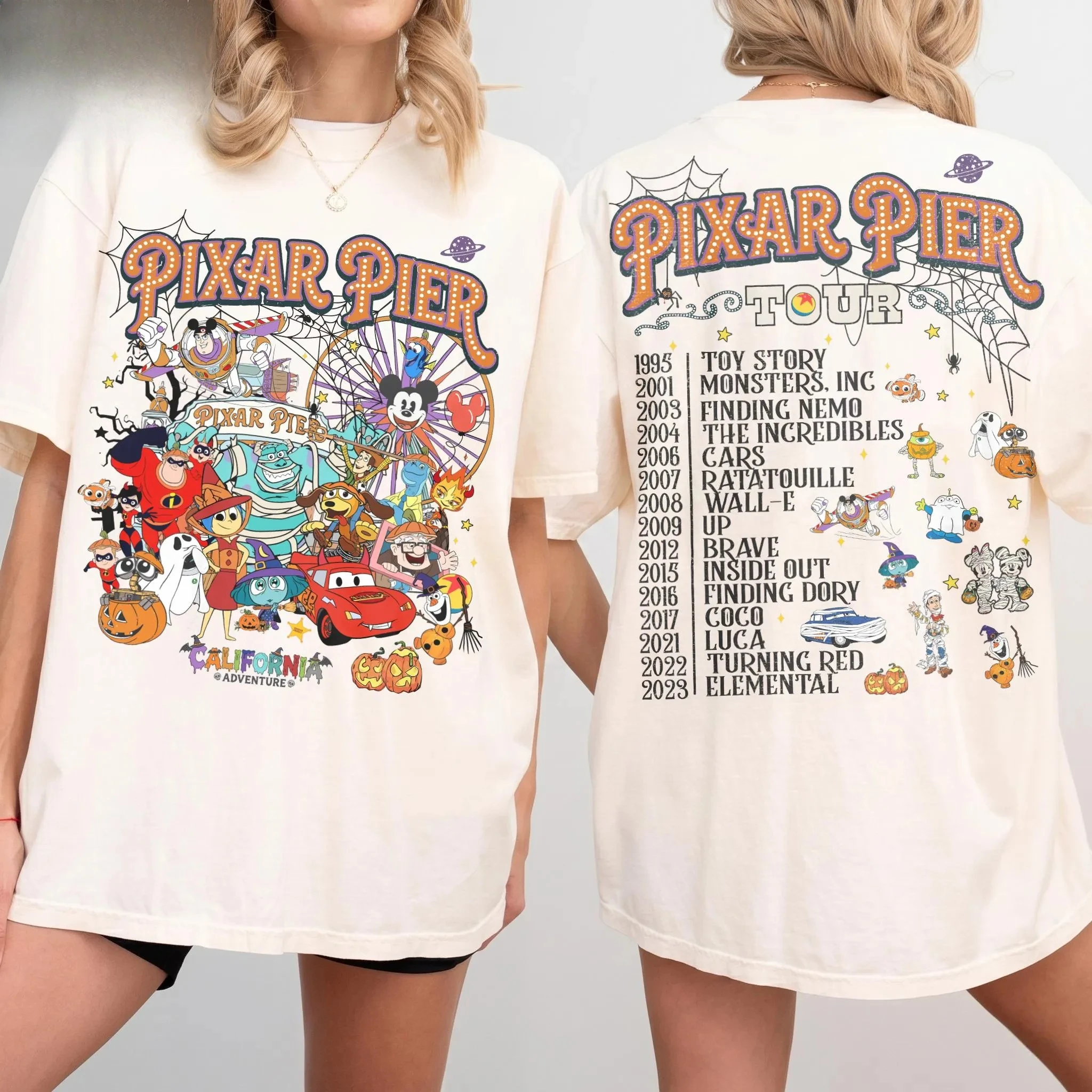 2026 new Round-neck short-sleeved Halloween cartoon Ferris wheel pumpkin print, suitable for both men and women, festive T-shirt