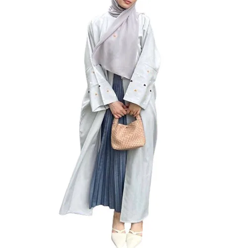 Nowe modne ubrania haftowane sercem damskie lniane arabskie abaje z długim rękawem wzory haftu abaje muzułmańskie