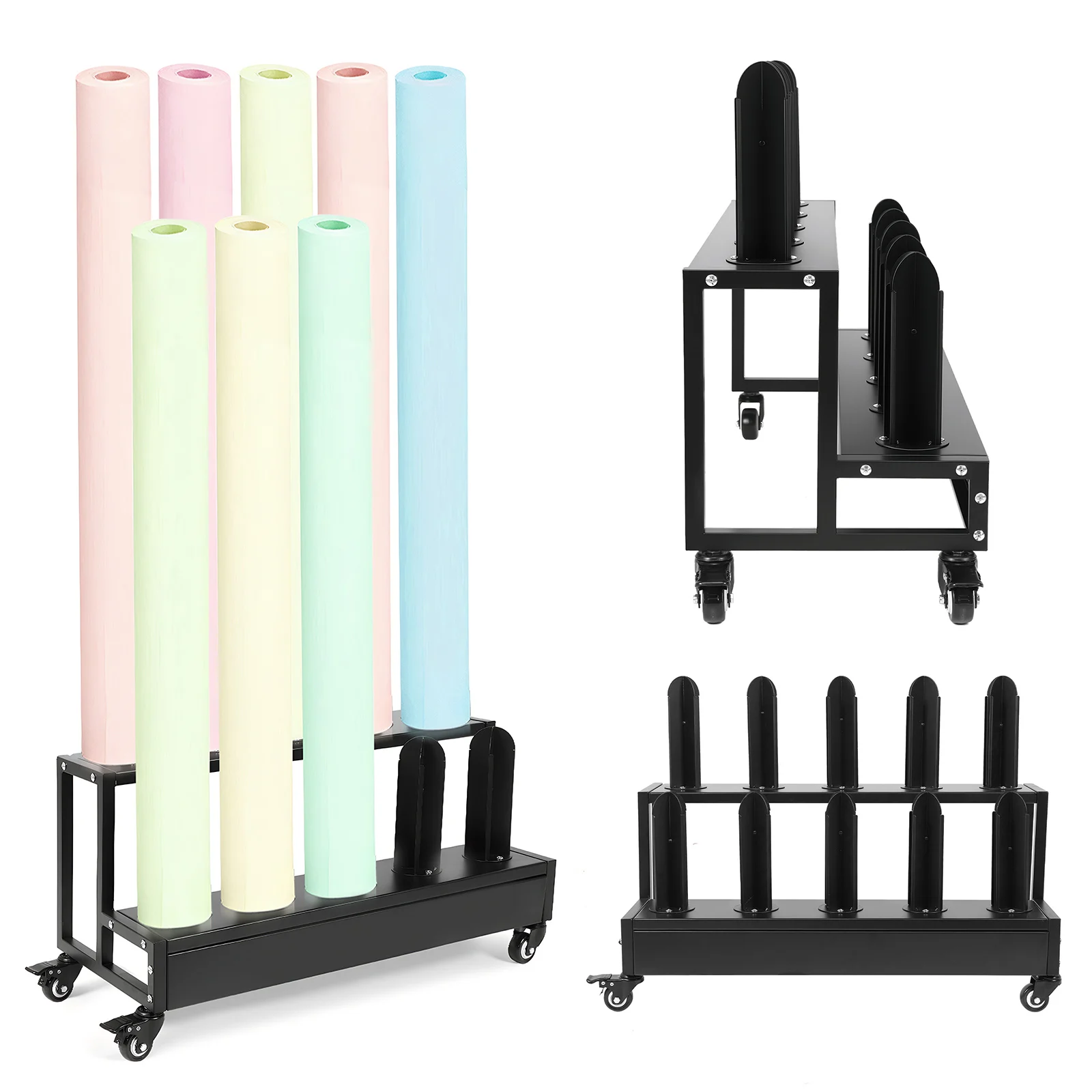 

3/2 Tier Vinyl Car Wrap Film Display Rack with Wheels Rolling Vinyl Roll Storage Rack Cart for Curtain/Wallpaper/Tablecloth