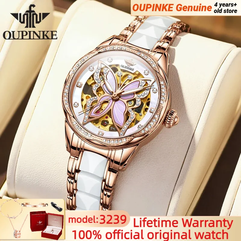 

OUPINKE 3239 Automatic Mechanical Watches for Women Original Sapphire Crystal Mirror Elegant Ceramics Watchband Ladies Watch