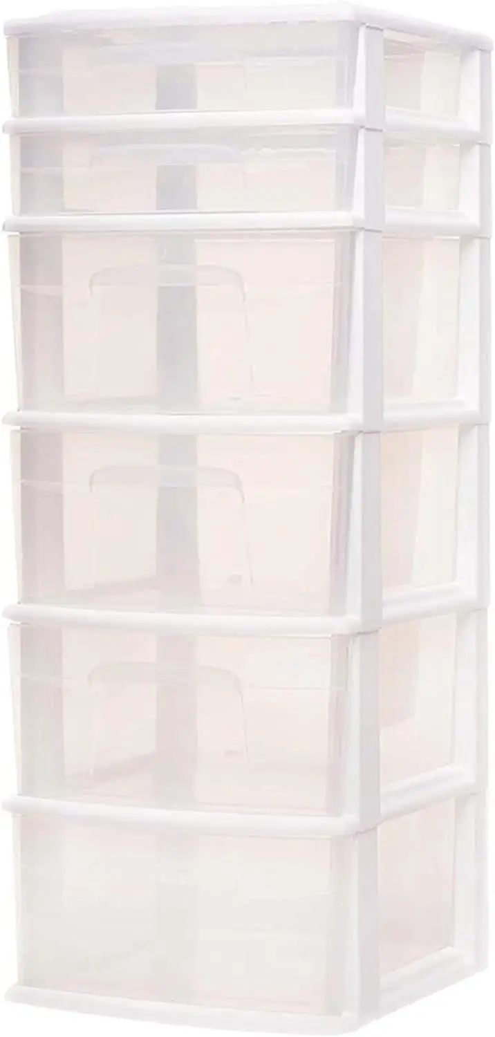 

Plastic Storage Drawers, Home Storage Organizer with Removeable Wheels, Medium, White Frame