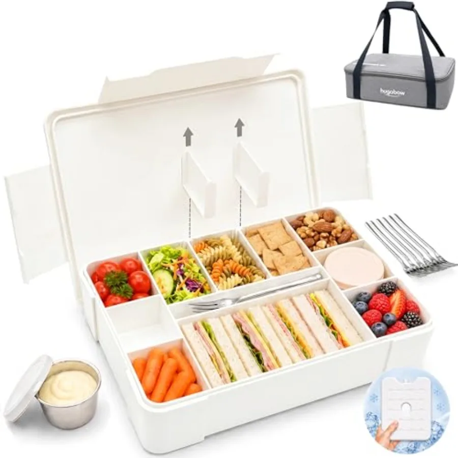 

Portable Snackle Box Container with Ice Pack and Insulated Bag, Dishwasher Safe, 9-11 Adjustable Compartments, Charcuterie Box