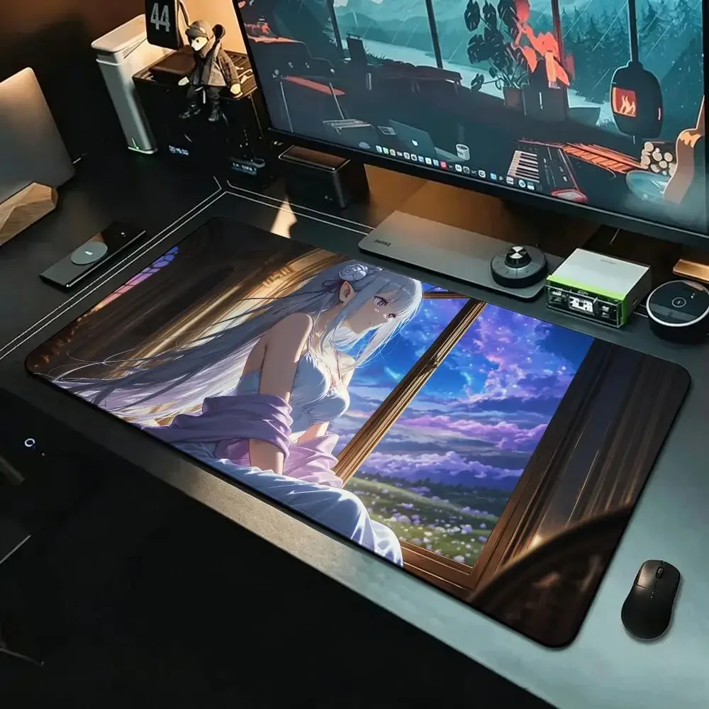 anime Re:Zero − Starting Life in Another World Emilia Mouse Pad MousePad Stitched Edge Waterproof Desk Mat Anti-Slip Rubber PC
