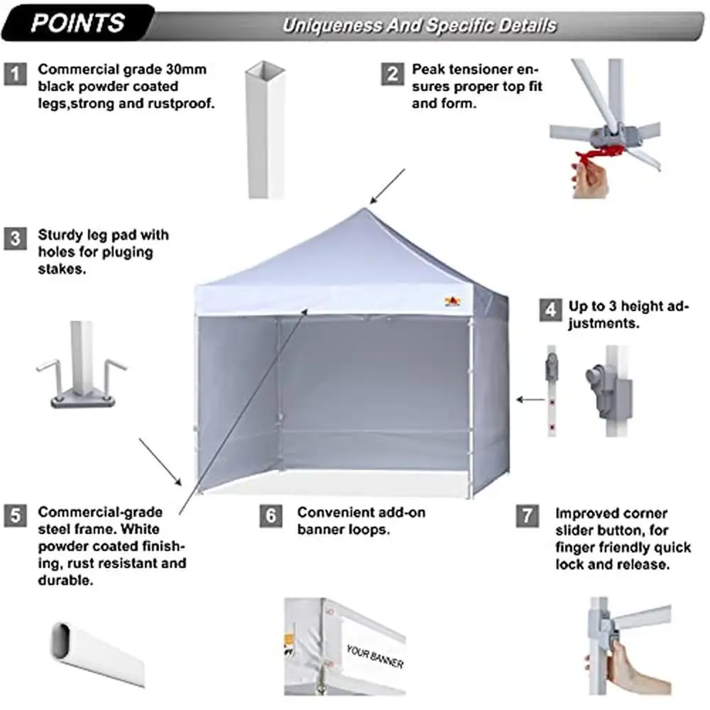 10x10 Outdoor Commercial Pop Up Canopy Tent with Sidewalls Easy Setup Waterproof UV Protection Shade Coverage Events and Parties