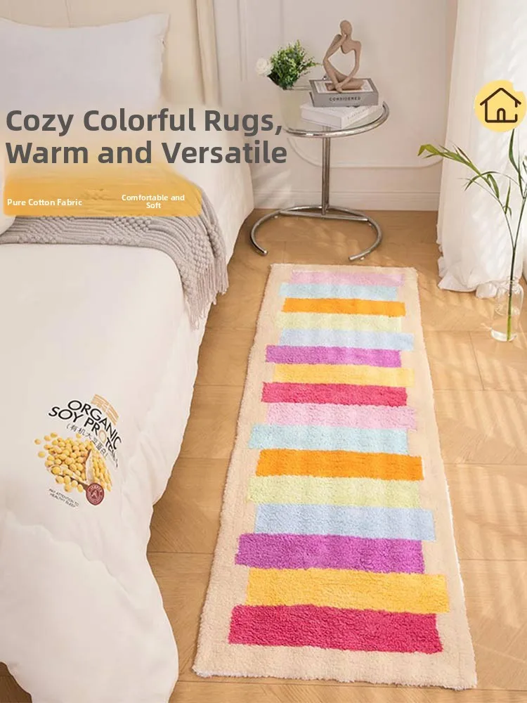  Striped Pure Cotton Bedroom Long Side Carpet Bathroom Absorbent Non-Slip Foot Mat Home Use Entrance Door Mat Machine...