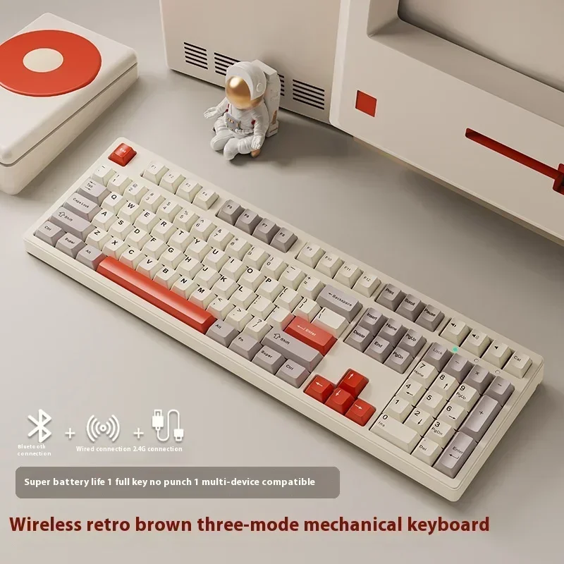 Eweadn Cr87 Retro Bluetooth Mechanical Keyboard Ergonomic Three-mode Pc Office Game Long Battery Life Win/max Laptop Accessories