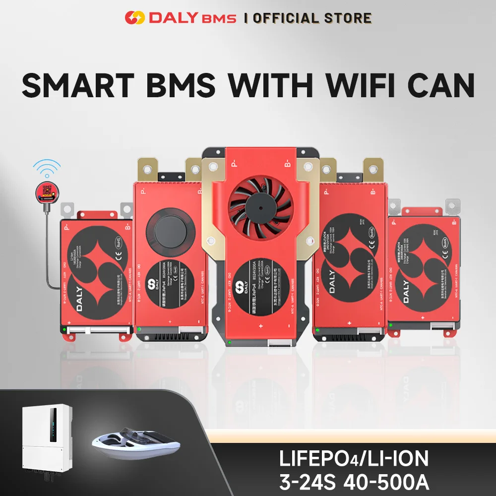 Daly Smart BMS with WIFI Module LiFePo4  8S 24V 16S 48V  Li-ion 13S 14S 48V 16S 17S 60V 20S 72V with CAN for Home Energy Storage