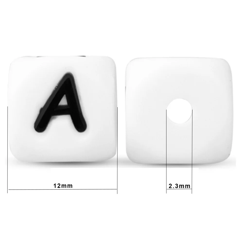 10 Uds. Cuentas de silicona con letras de 12mm, cubo, cuentas del alfabeto blanco, A-Z, cuentas espaciadas sueltas, accesorios de joyería para