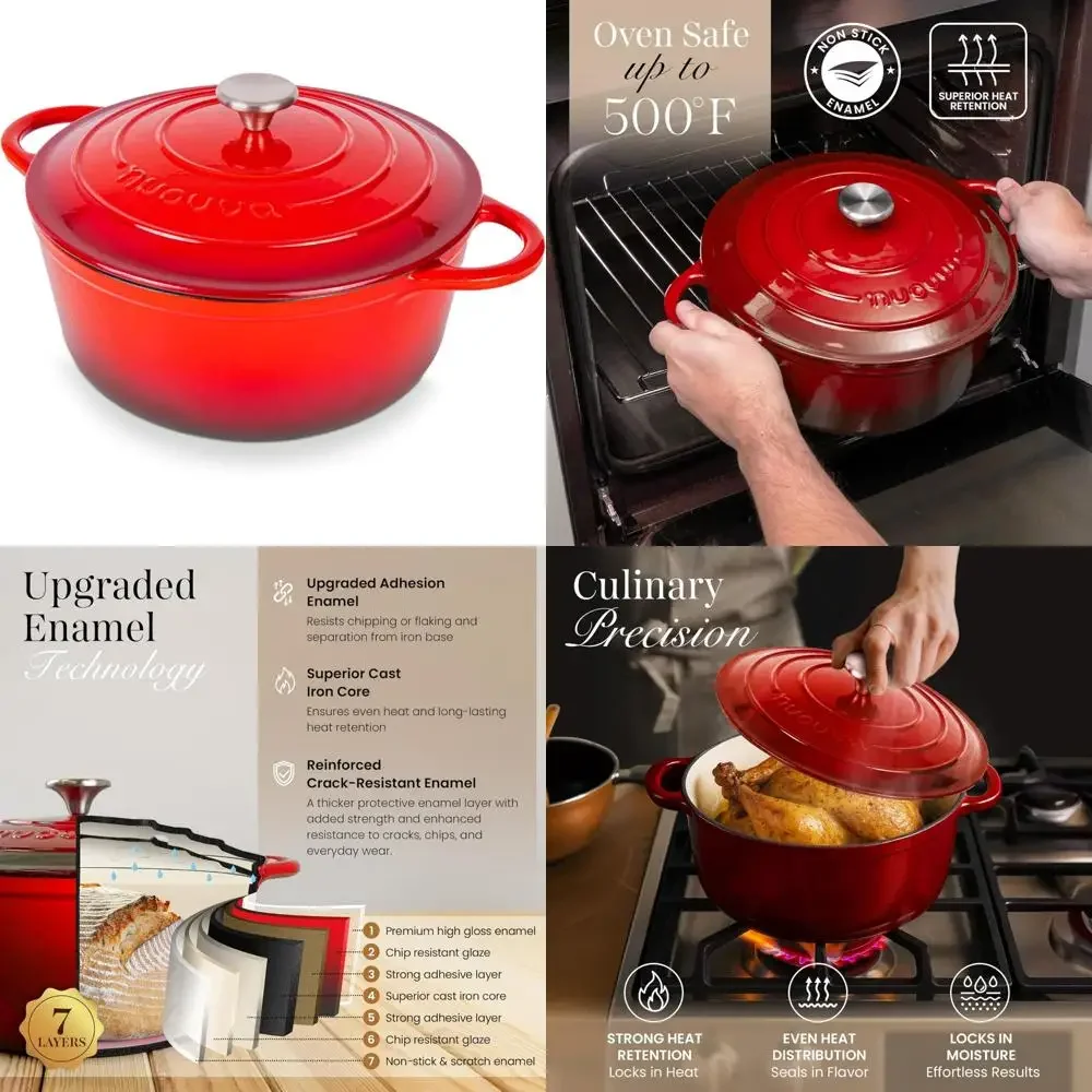 

Эмалированная чугунная голландская духовка с антипригарным покрытием, сверхмощная кастрюля емкостью 6,4 литра, безопасная для запеканки до 500 ° F, идеально подходит для выпечки и обжарки