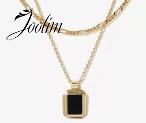 JOOLIM Jewelry Wholesale High End Pvd No Fade Fashion Double-Layer Square Cowry Pendant Stainless Steel Necklace for Women