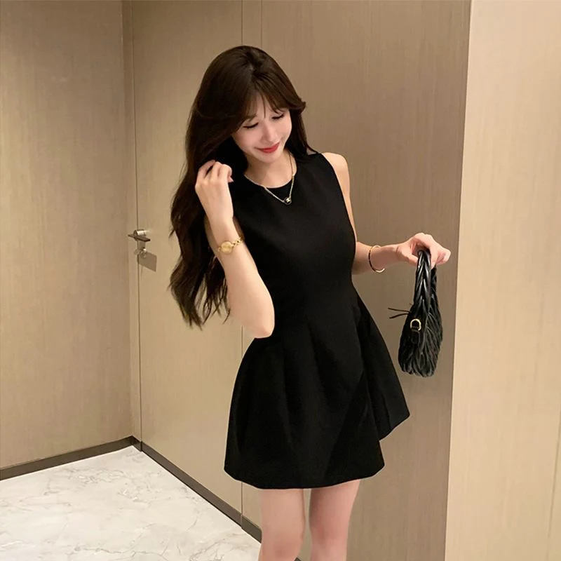 Korea Elegant Vest Dresses Simple Sleeveless Office Ladies Women's Mini Dress