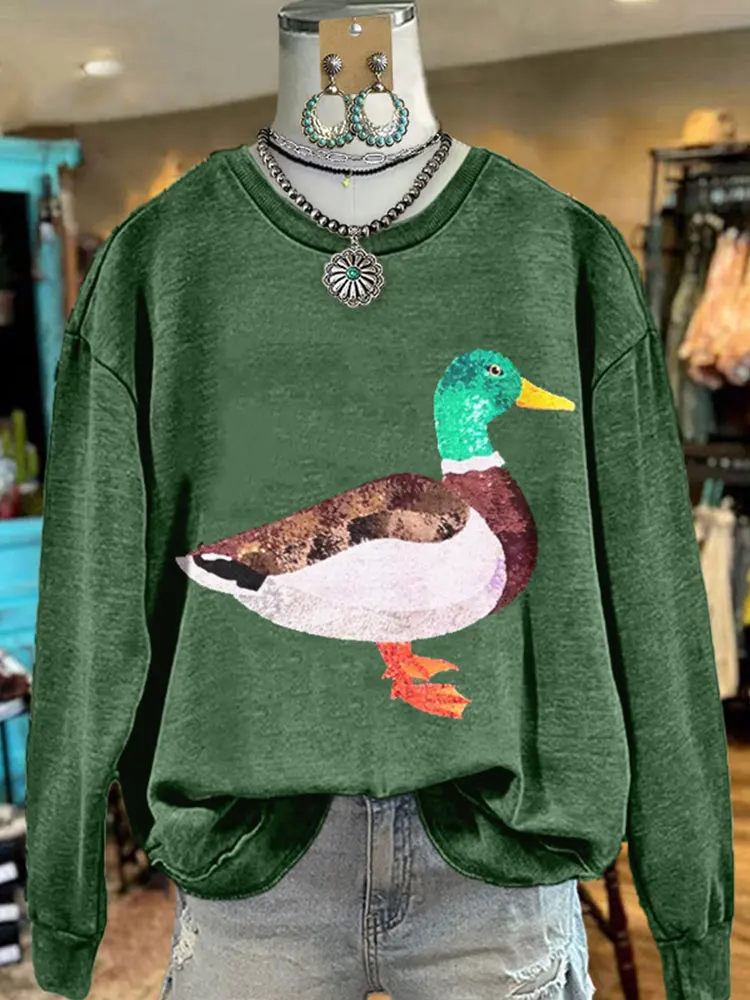 Cute Camping Duck Print Sweatshirt