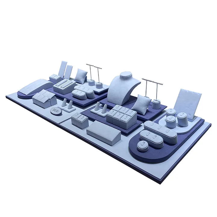 Blue Microfiber Jewelry Display Stand Exhibitor Jewelry Display Set