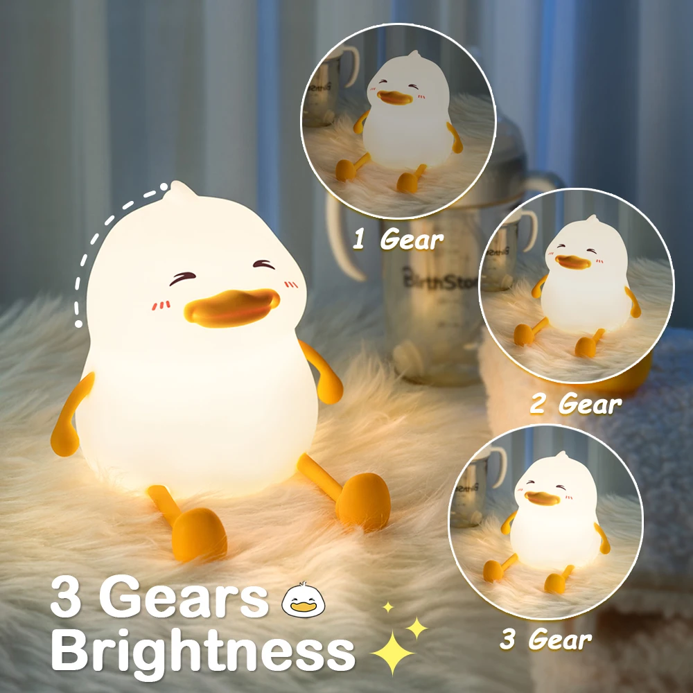 LED Night Lamp Cute Duck Cartoon Silicone Sleeping light USB Rechargeable Touch Sensor Timing Bedroom Bedside Lamp For Kid Gift