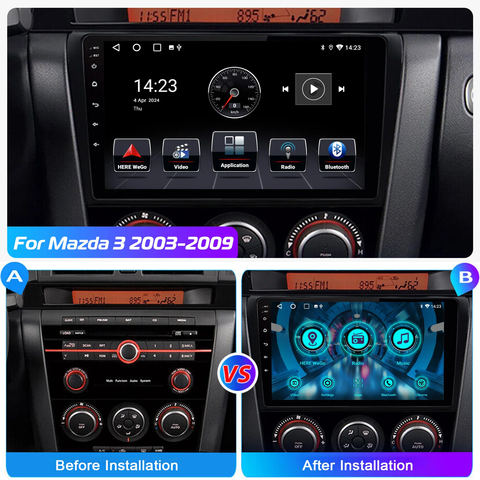 64GB For Mazda 3 2003-2009 Android 14 Car Stereo Apple CarPlay GPS Navigation Radio Bluetooth Head Unit FM/RDS IPS Touch Screen