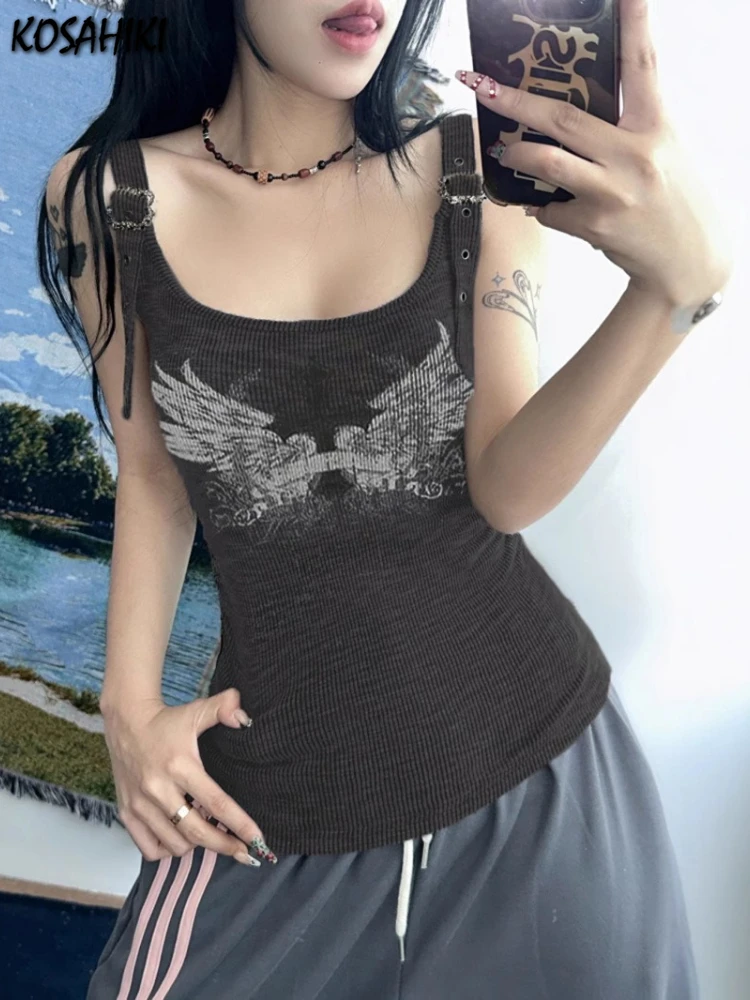 

2025 Summer Hip Hop Y2k Aesthetic Vintage Vest Harajuku Printing Grunge Casual Camisole Streetwear Fairy Bodycon Tanks Women