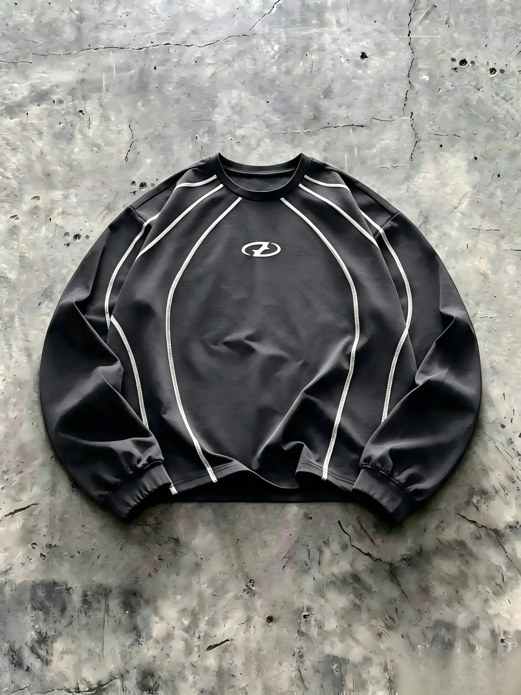 New American men's autumn minimalist letter stripe print soft and comfortable round neck long sleeved T-shirt outdoor street top view 6