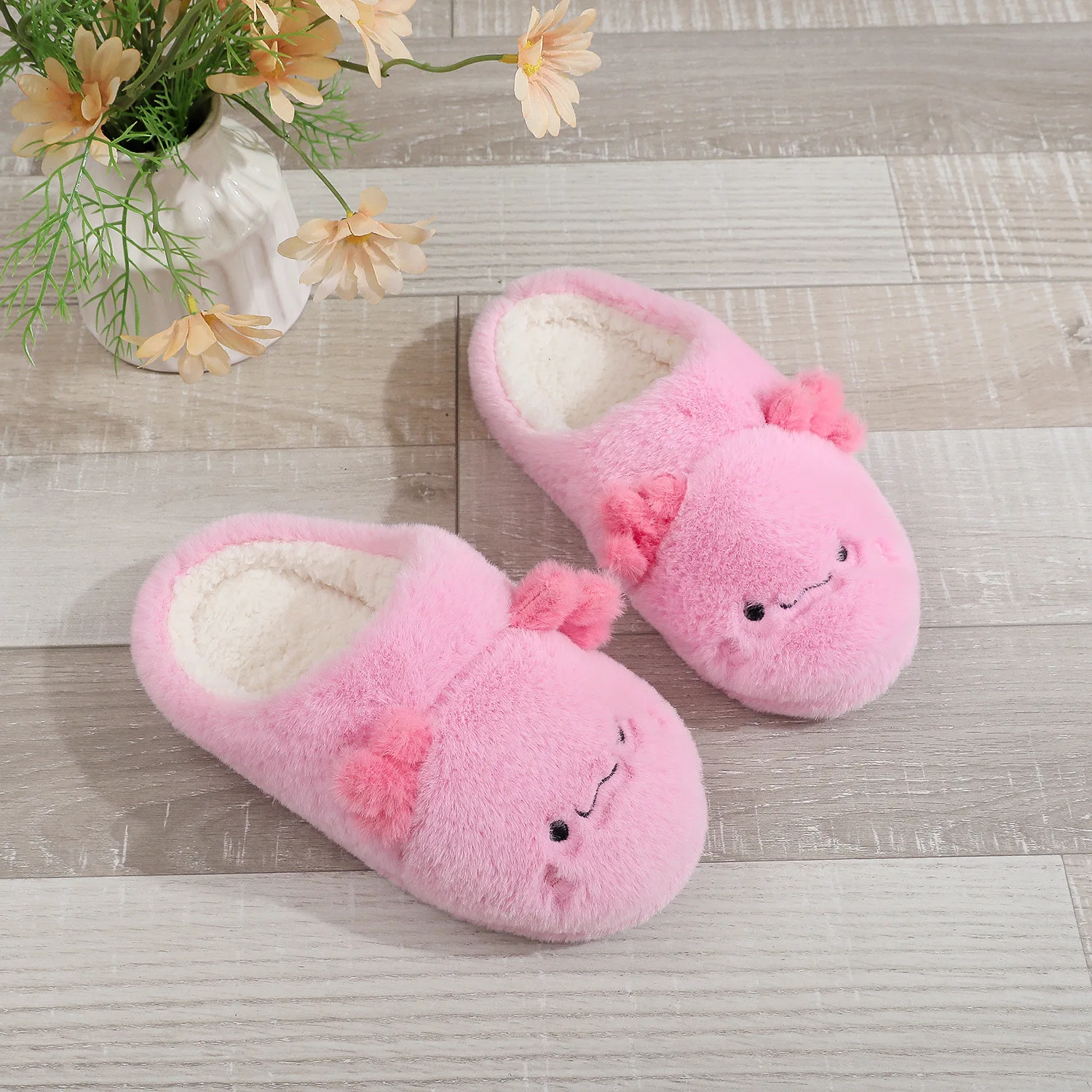 2026 Pink Cute Cartoon Plush Slippers for Women, Comfortable Furry Home Slippers with Soft Soles, Cute Little Monster Design