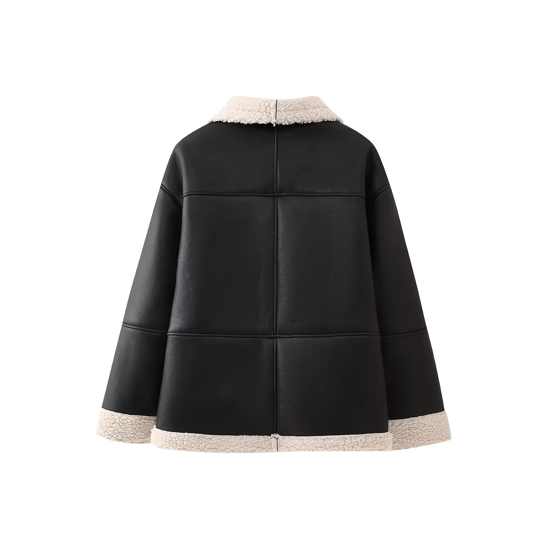 معطف فرو خروف كبير الحجم من Faionable مع مع معطف نسائي فضفاض من الجلد والفرو للخريف والشتاء وصل حديثًا