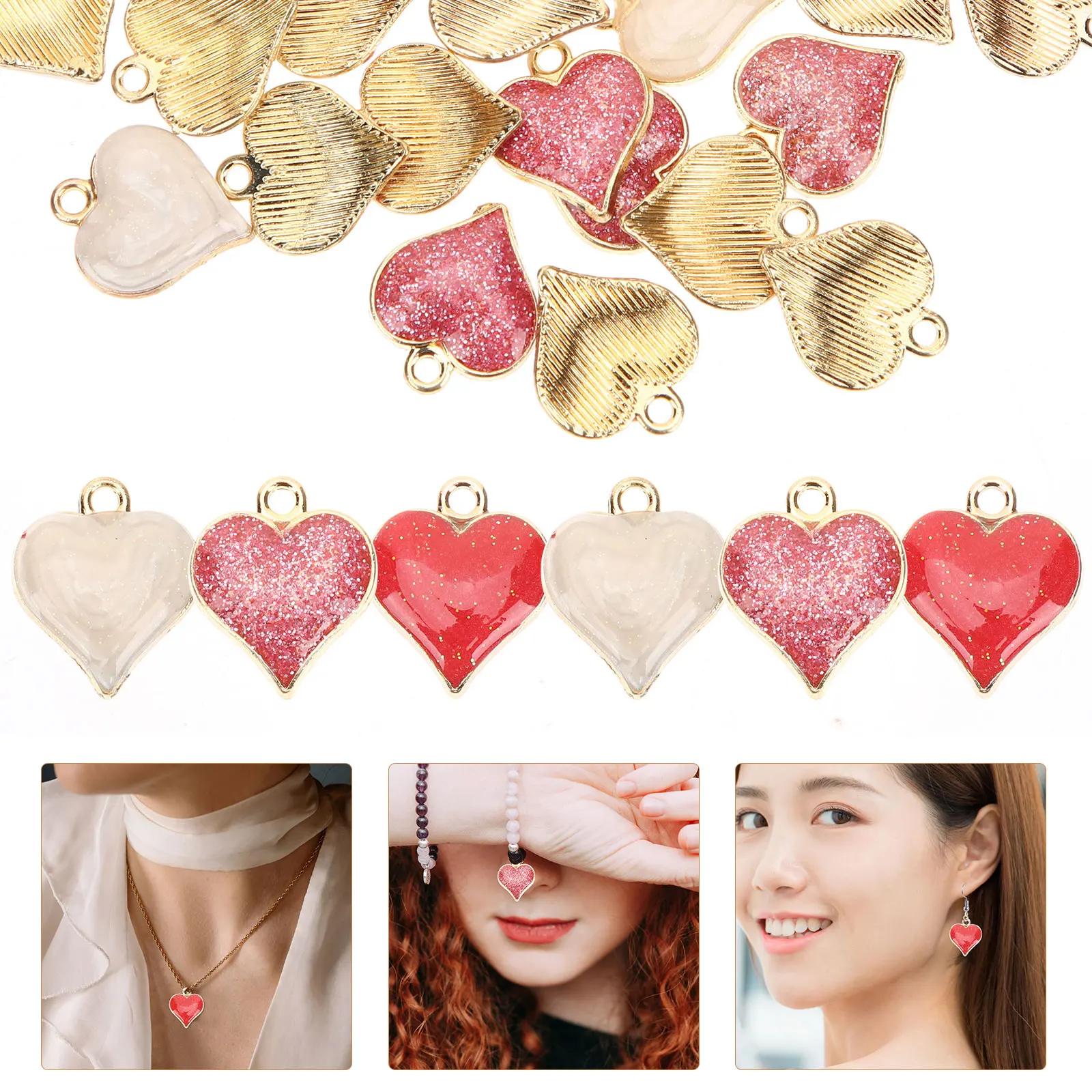 

30pcs Heart Shaped Pendant Alloy Material Bright Color Jewelry Accessories DIY Project Supplies Valentine Gift