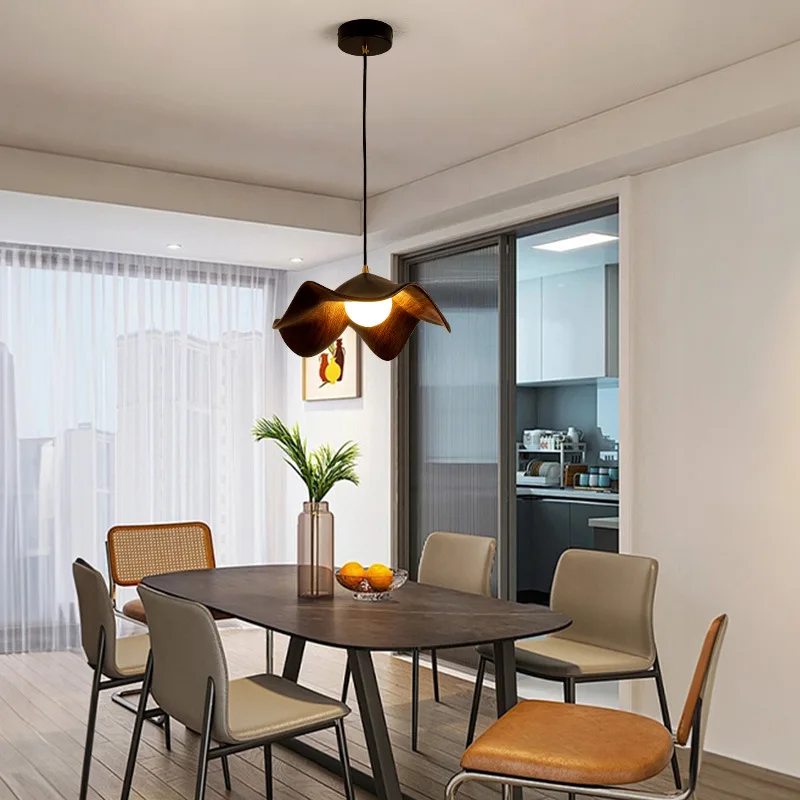 Wood Grain Lotus Leaf Pendant Light, Japanese Wabi Sabi Style Home Lighting Fixtures for Homestay Dining Room Parlor Bedroom