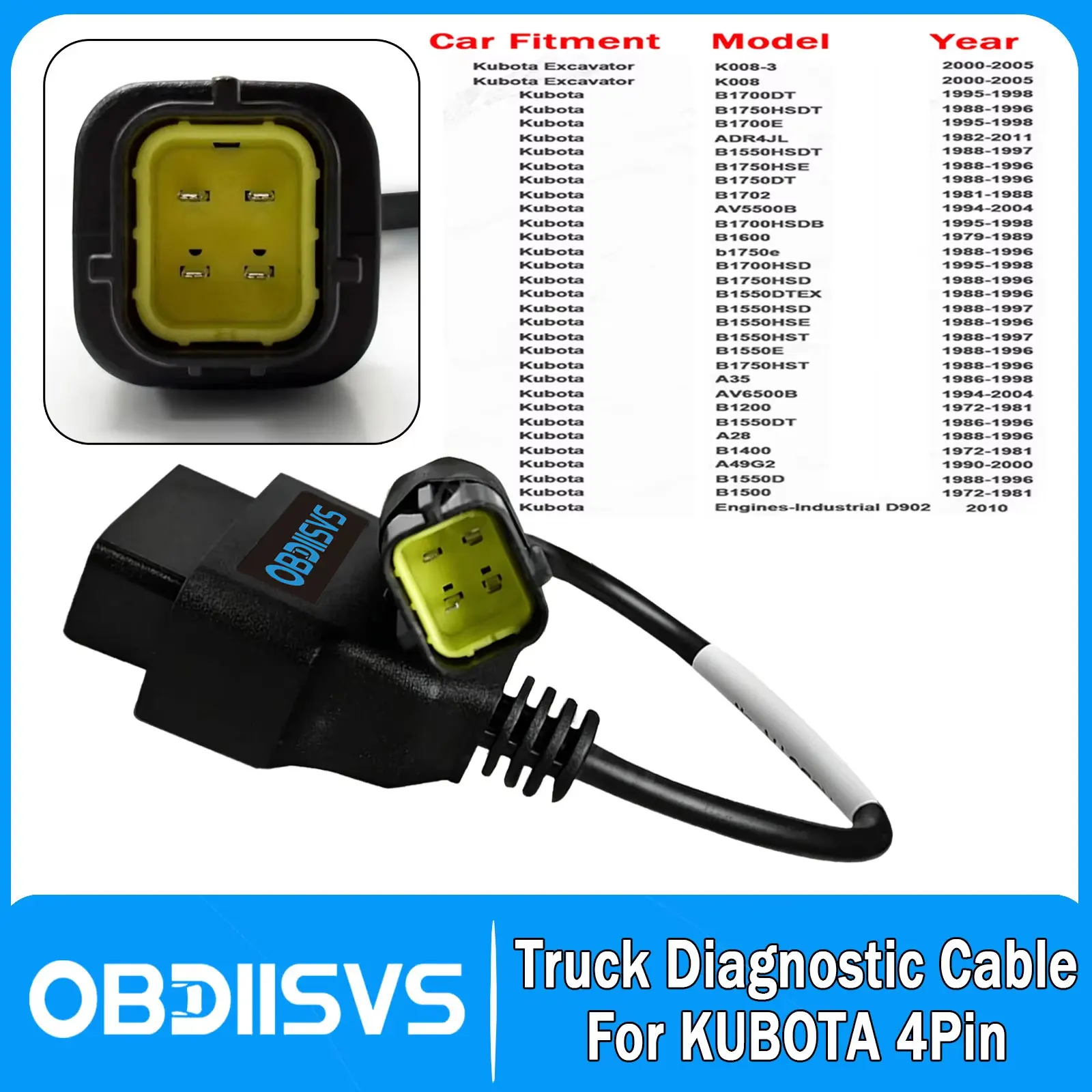 4Pin to OBD2 For Kubota Diagmaster Scanner For Python Interface Kubota Takeuchi Diagnostic Cable For KUBOTA OBD2 Adapter Cable