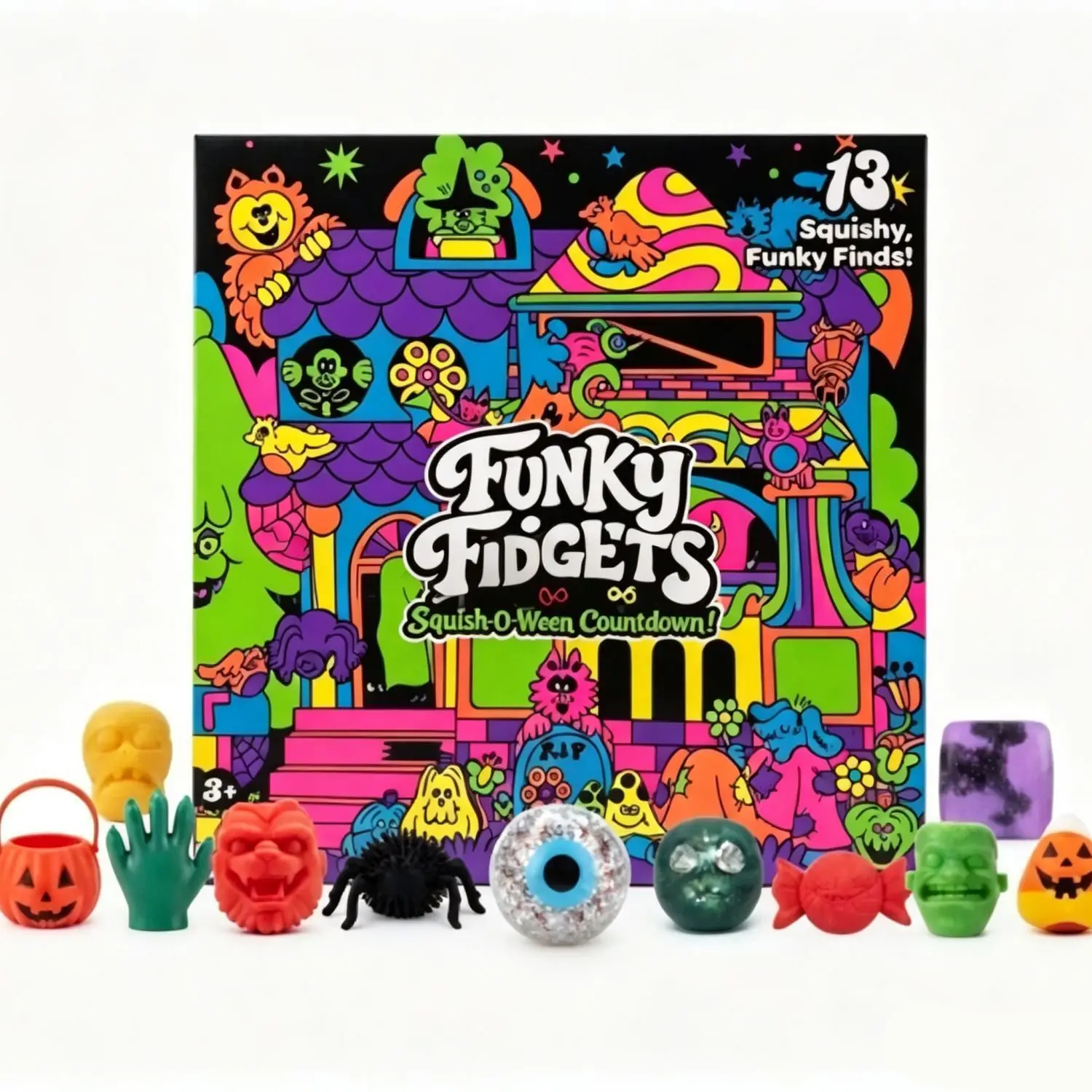 Halloween 13 grid countdown blind box pinch music pumpkin eyeball spider decompression toy gift set