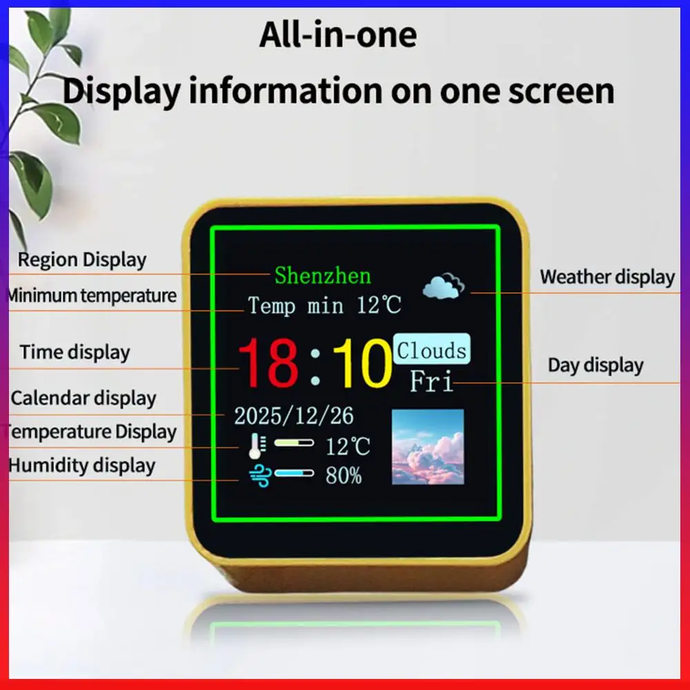 Smart WiFi Digital Clock with Temperature Humidity Display Date Clock Weather Forecast Station for Home Office Desk Decor