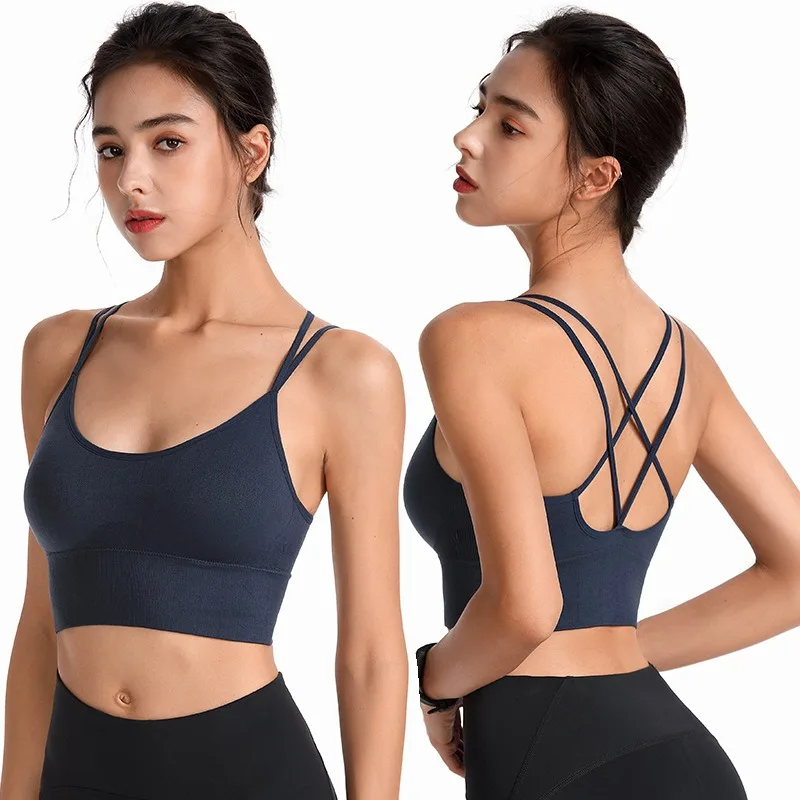 

Cross Back Sport Bras for Women Padded Strappy Medium Support Cross Cropped Bras for Yoga Workout Athletic Gym Fitness