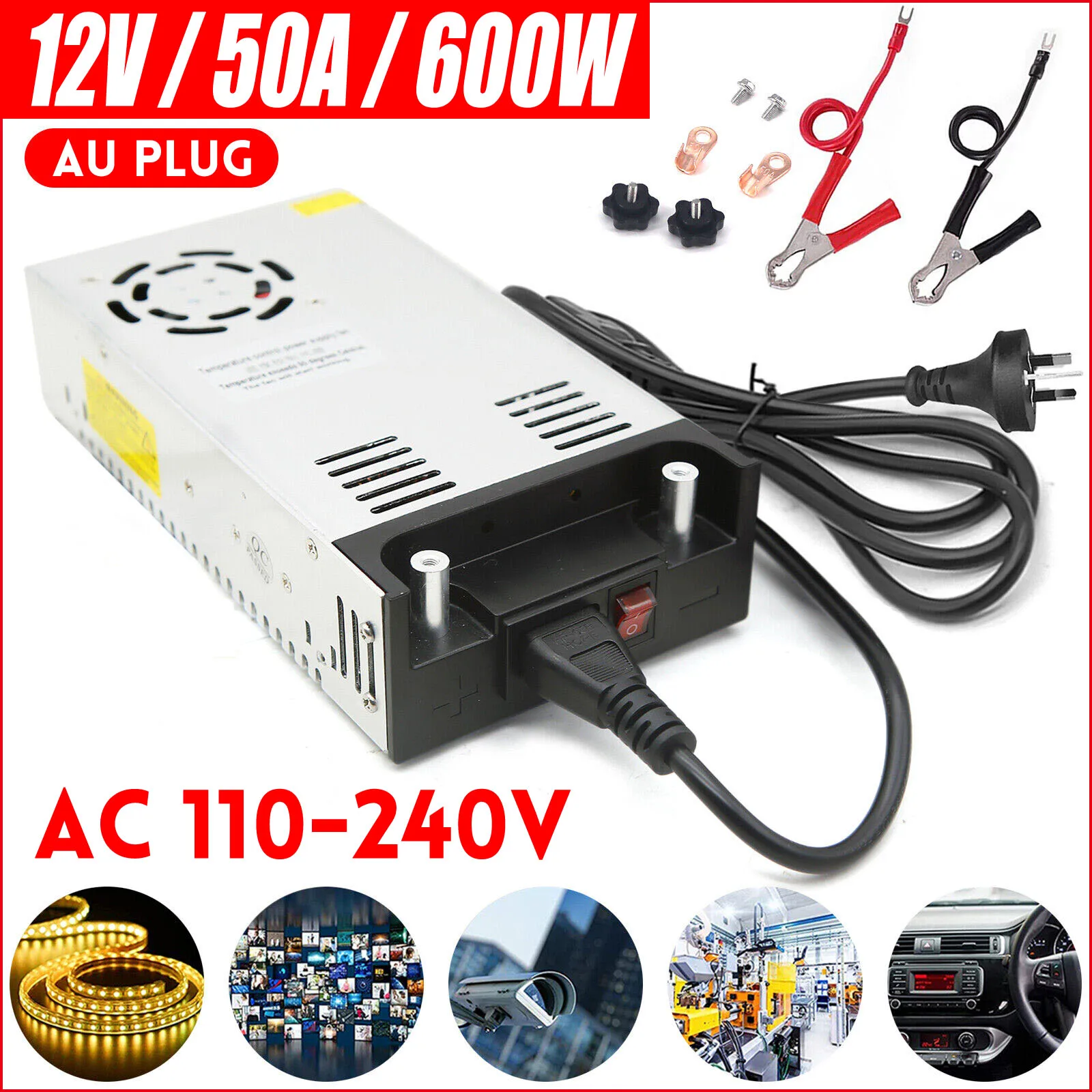 AC 110-240V to DC 12V 600W 0-50A Transformer Switch Power Supply LED Strip