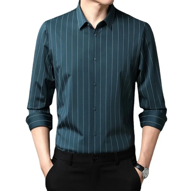 

High Elasticity Men's Long Sleeve Shirt Silky Smooth Traceless Anti Wrinkle Male Business Formal Non-iron Shirts