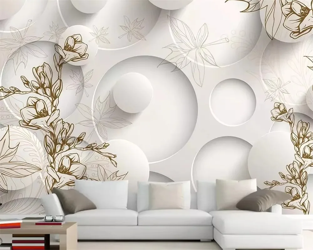 Custom wallpaper murals retro line drawing magnolia maple leaf living room TV sofa background wall 3d wallpaper