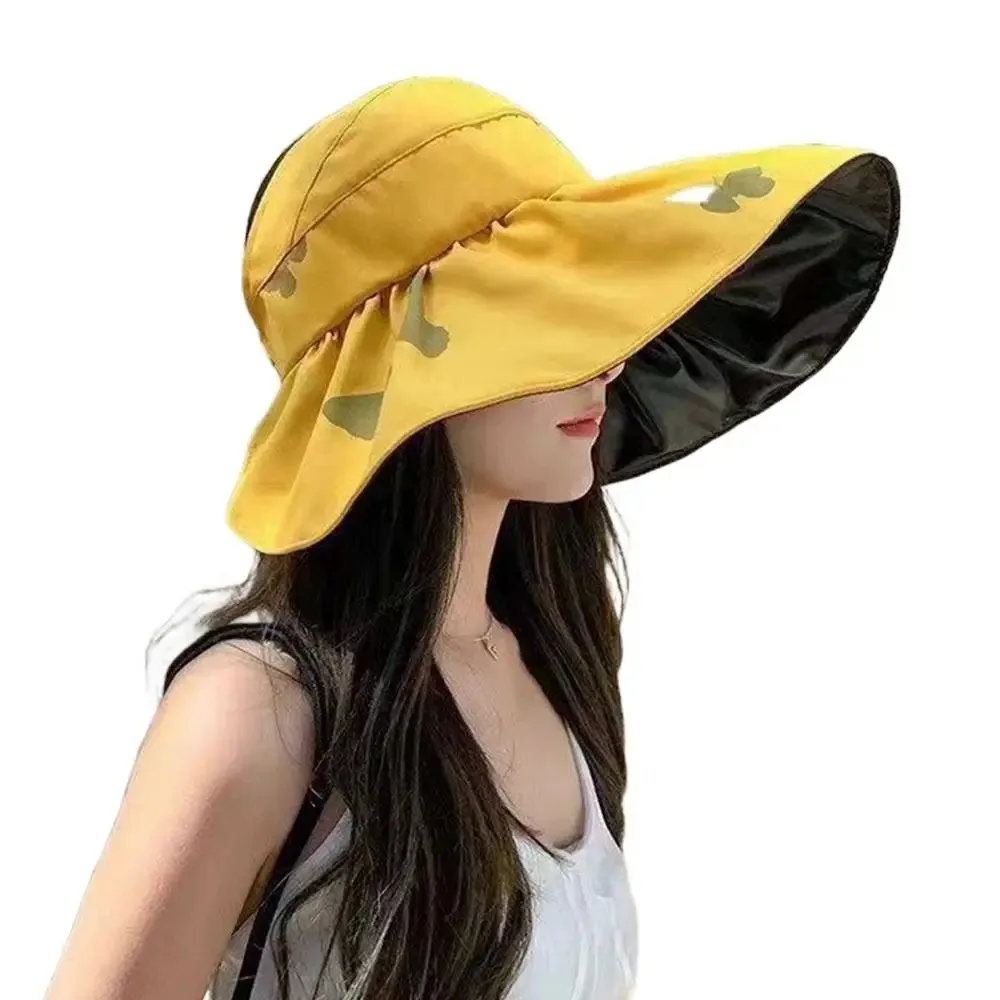 Moda proteção uv grande viseira chapéu de sol vazio superior aba larga verão boné de sol estilo coreano dobrável protetor solar balde chapéu ao ar livre