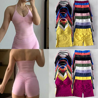2PCS Gym Set Women Backless Tank Yoga Tops High Waist Scrunch Seamless Shorts High Stretch Sport Suit Sportswear Workout Set