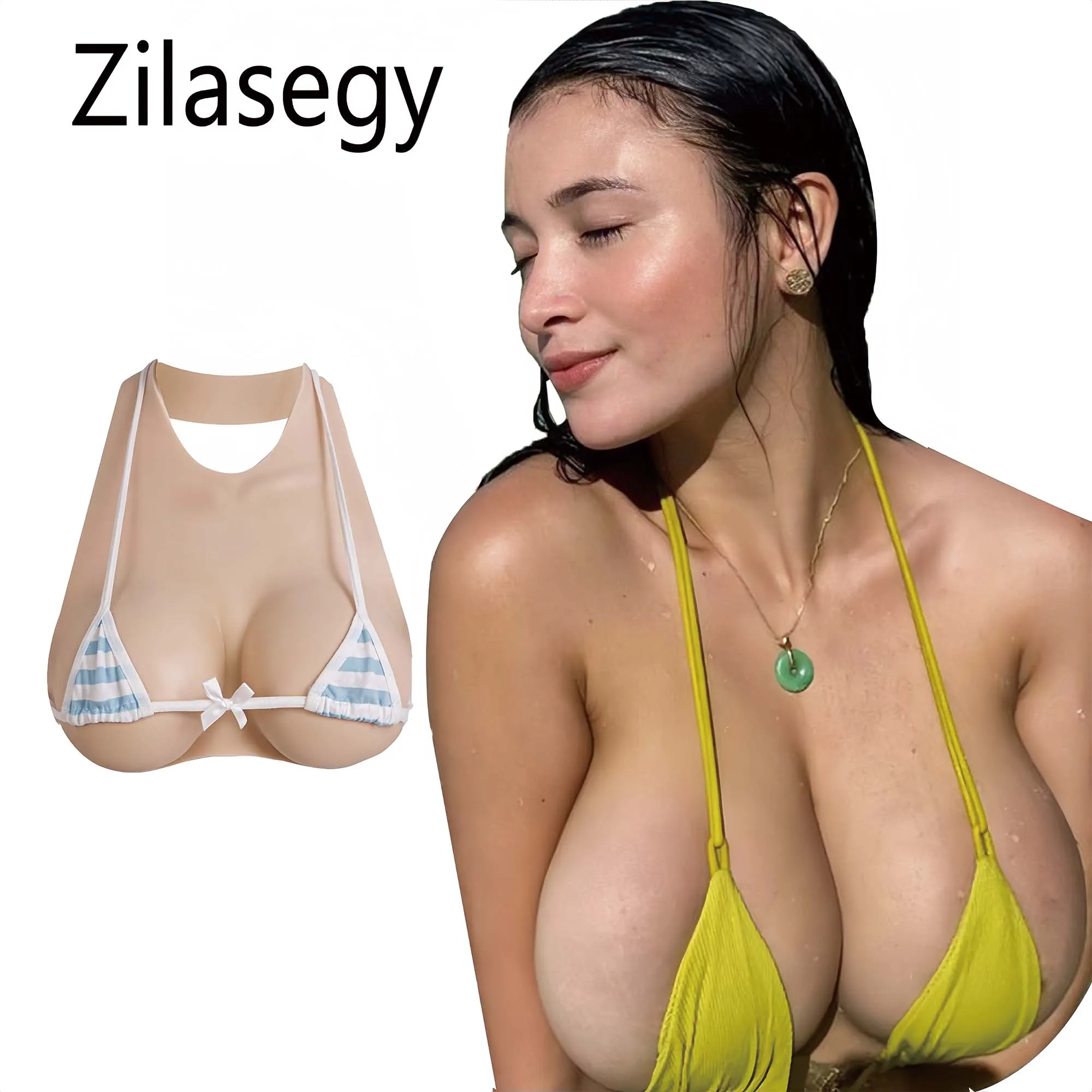 

Zilasegy Realistic Fake Boobs Bodysuit Silicone Breast Form Plate For DragQueen Shemale Travesti Crossdresser Transgender