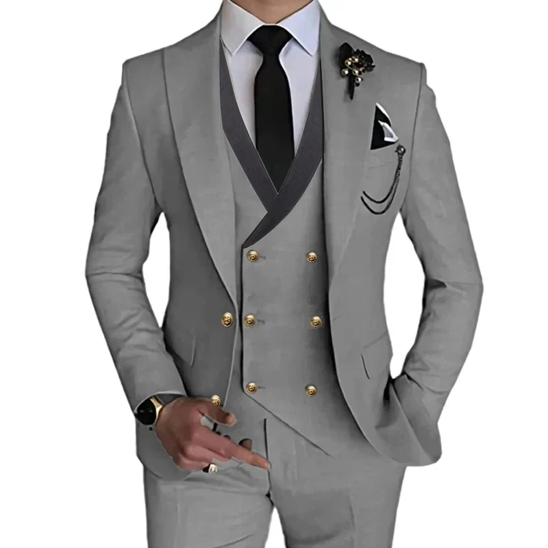 3 Pcs Set Suit Jacket Vest Pants / 2024 Fashion New Men Slim Fit Stretch Fabri Casual Business Blazers Coat Stretch Waist Pants