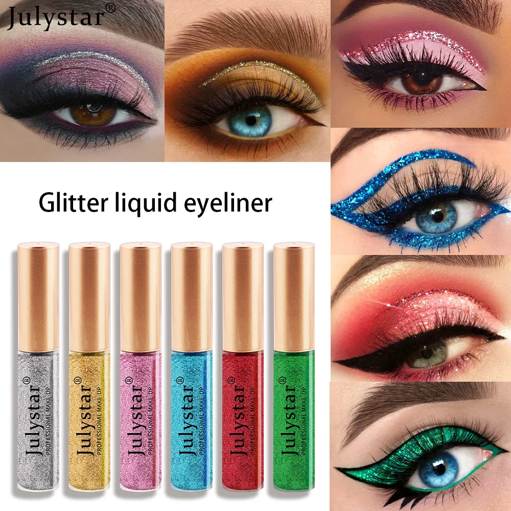 Julystar 6 Color Eye Cosmetics Waterproof Shiny Eye Liners Pen Make-up For Women Stereoscopic Contouring Liquid Eyeshadow Pen