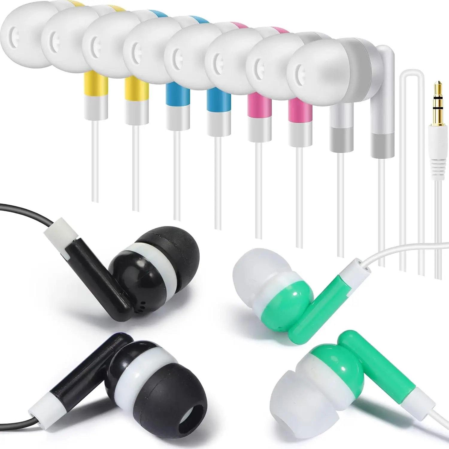 30-120 Pack Basic Earbud Bulk 3.5 MM in-Ear Earphones Disposable Wired Headphones  for School Classroom Library Students Kids